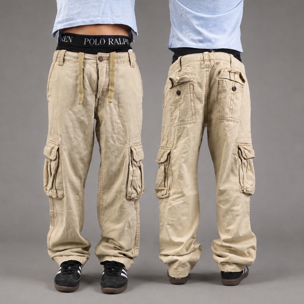 Vintage Aeropostale Authentic Cargo Pants Mens 31x32 Khaki Tan Baggy Y2K